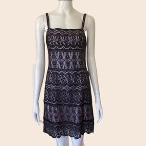 Vintage Cache Lilac Black Beaded Lace Cocktail Dress Size 4